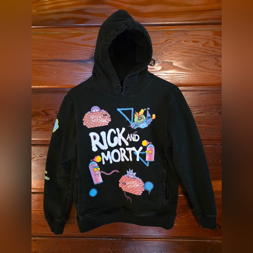 Rick and Morty Hoodie BLACK Size Small Adult Swim TV